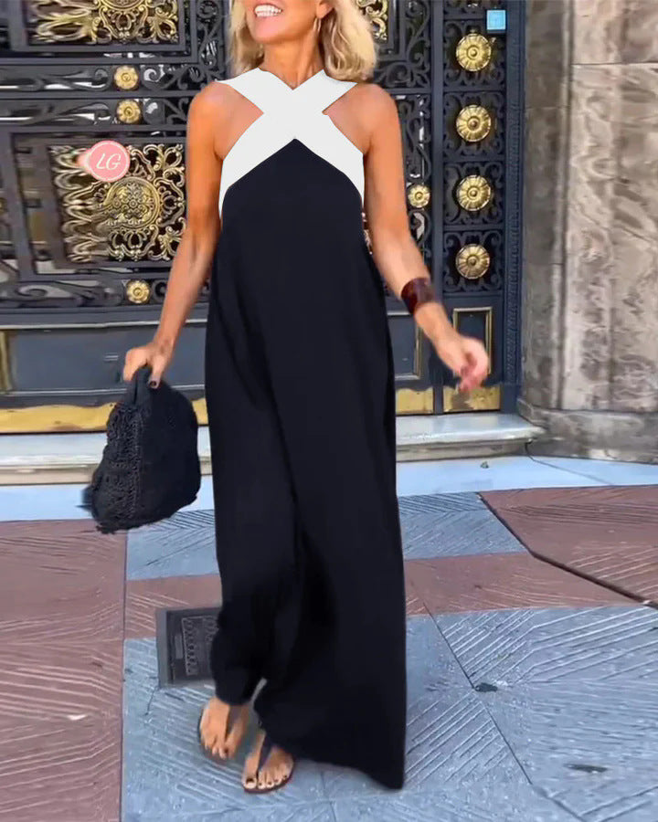 Cross Front Halter Neck Sleeveless Maxi Dress 2