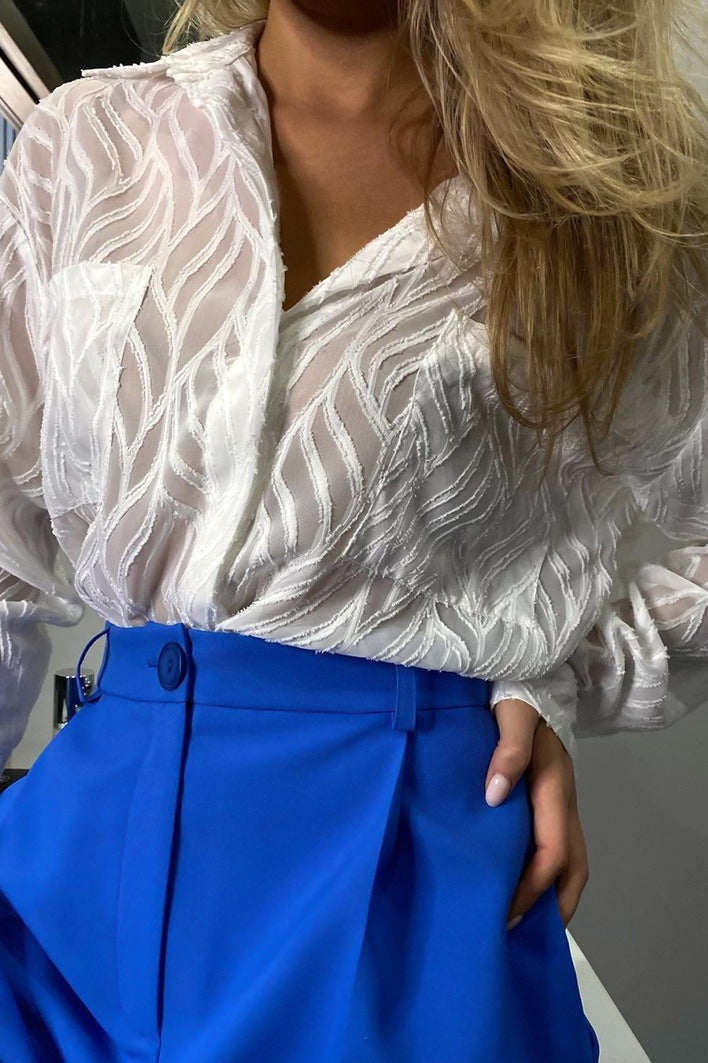 Sheer Textured Burnout Collared Long Sleeve Pocket Shirt 4