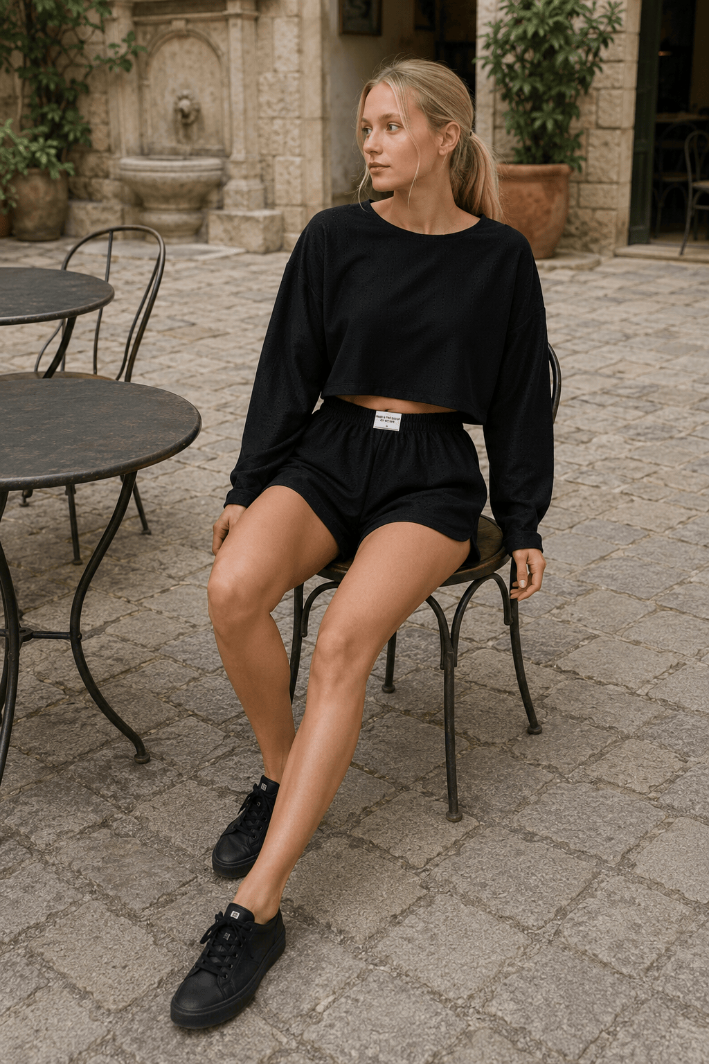 Solid Ripped Graceful Split Shorts Set