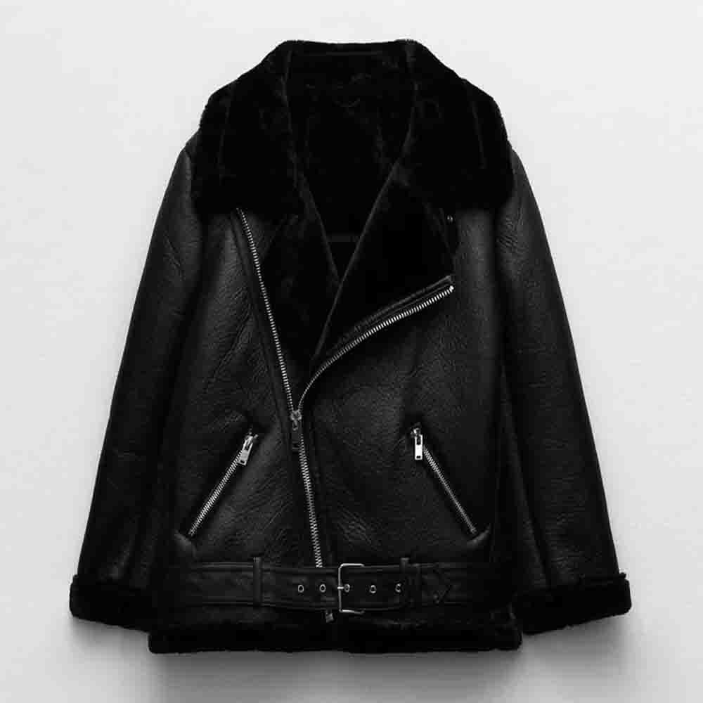 Amy Fashion New Faux Leather Double Sided Coat