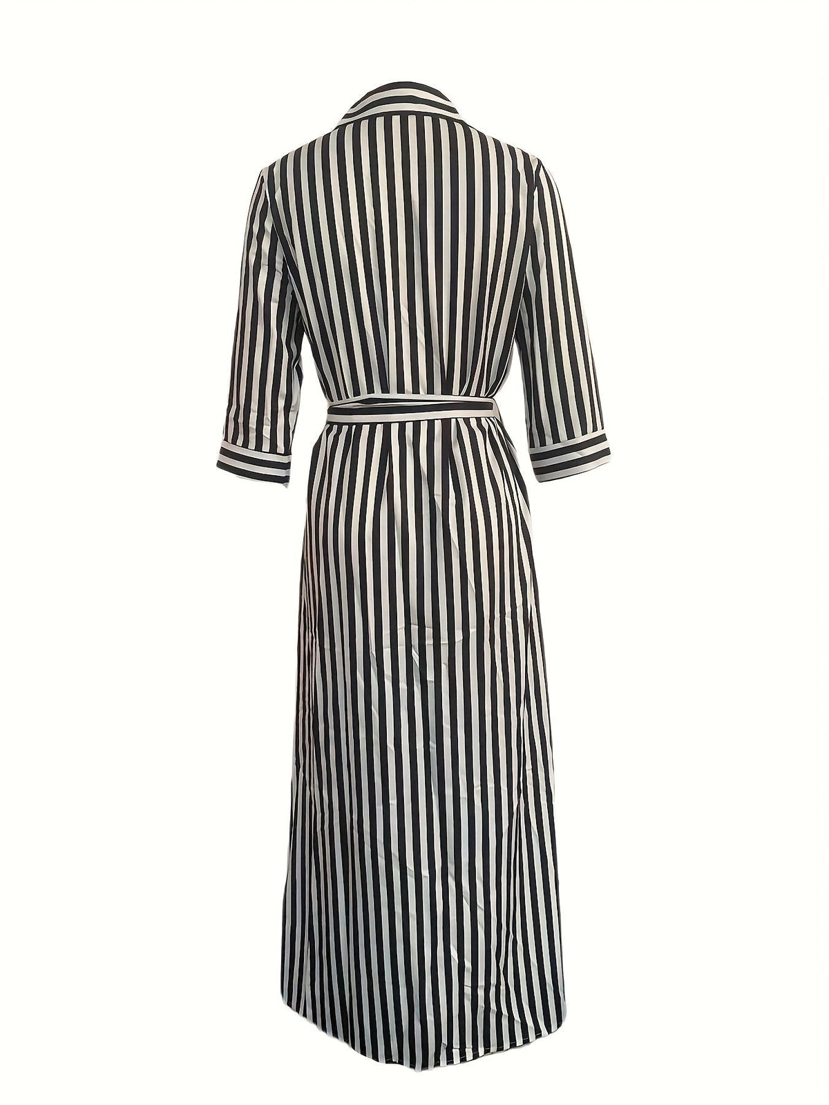 Button Down Tie Waist Long Sleeve Maxi Shirt Dress - View 5