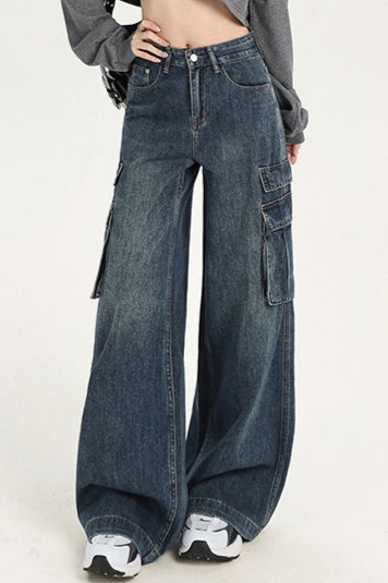 High Waist Straight Cargo Jean