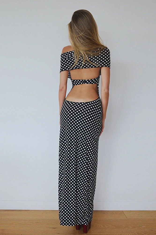 Polka Edition Dot Halter Neck Bodycon Maxi Dress