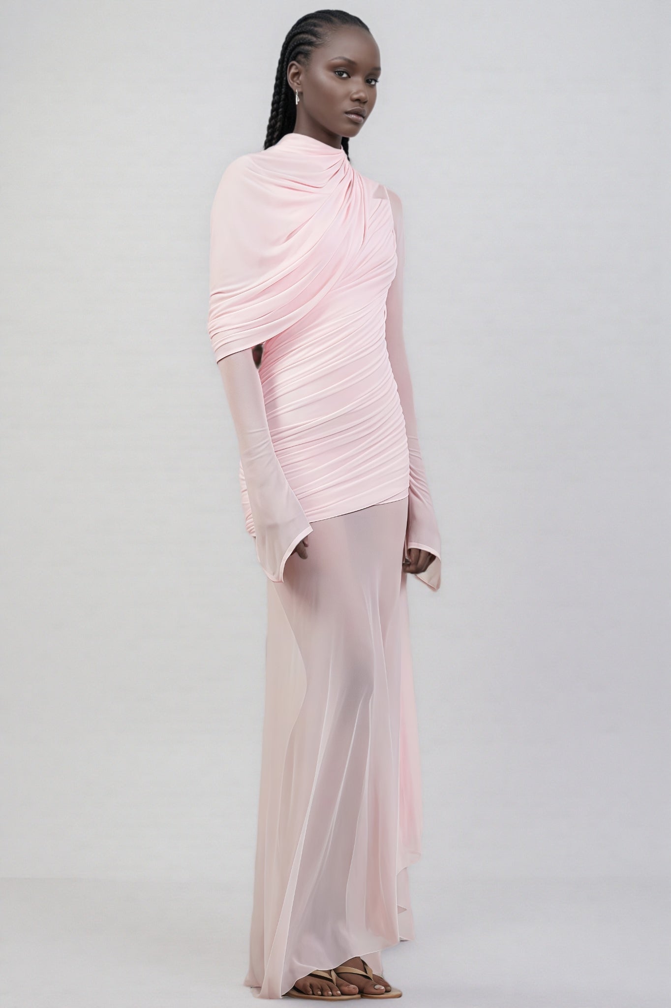 Sorety Pink Irregular Mesh Maxi Dress - View 2