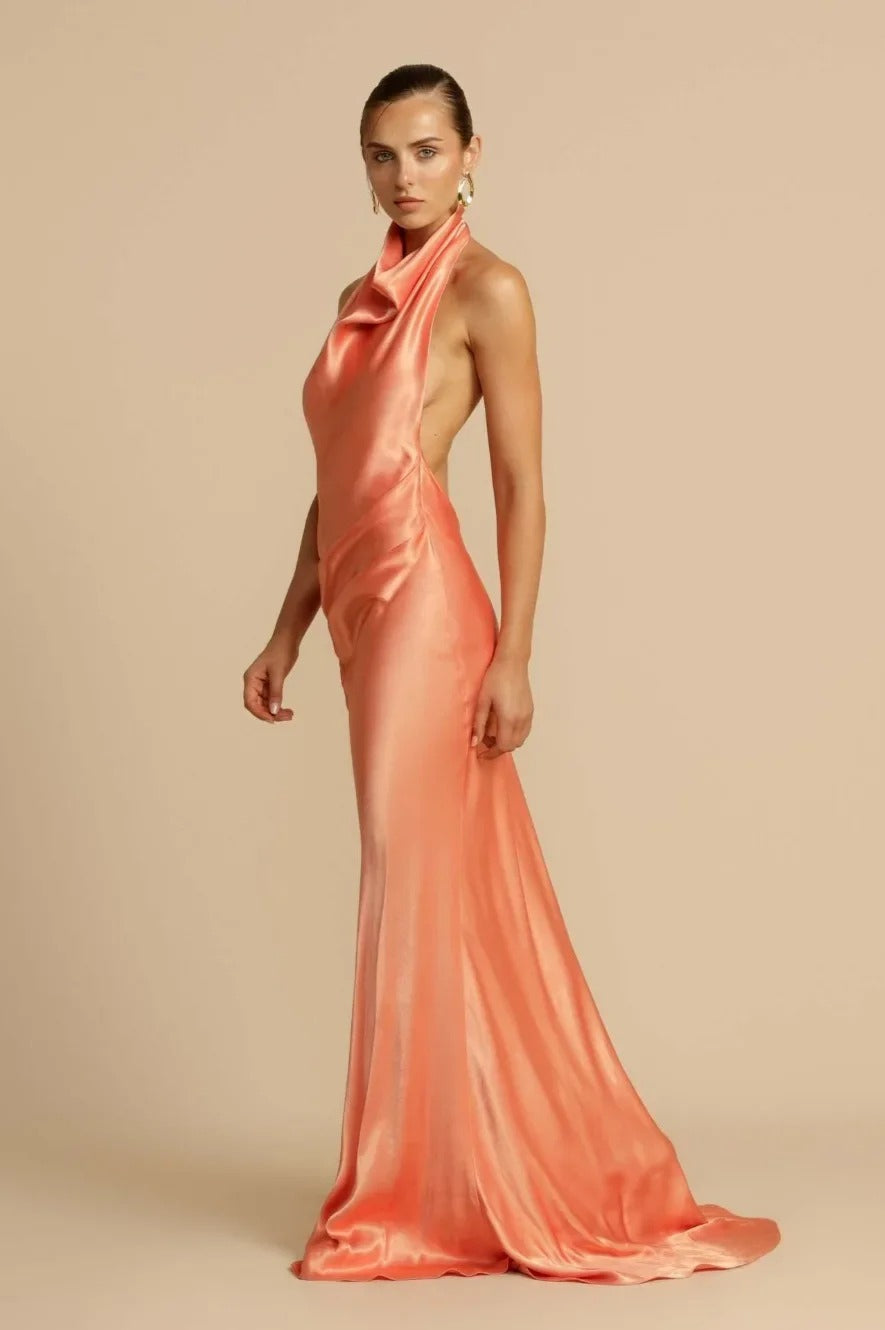 Satin Halter Neck Maxi Dress - View 3