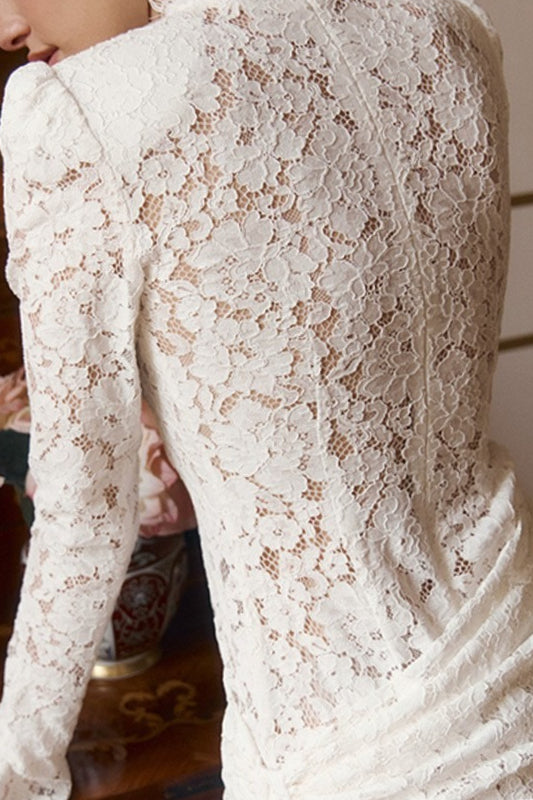 Lace Trim Cutout Long Sleeve Fit Mini Lace Dress