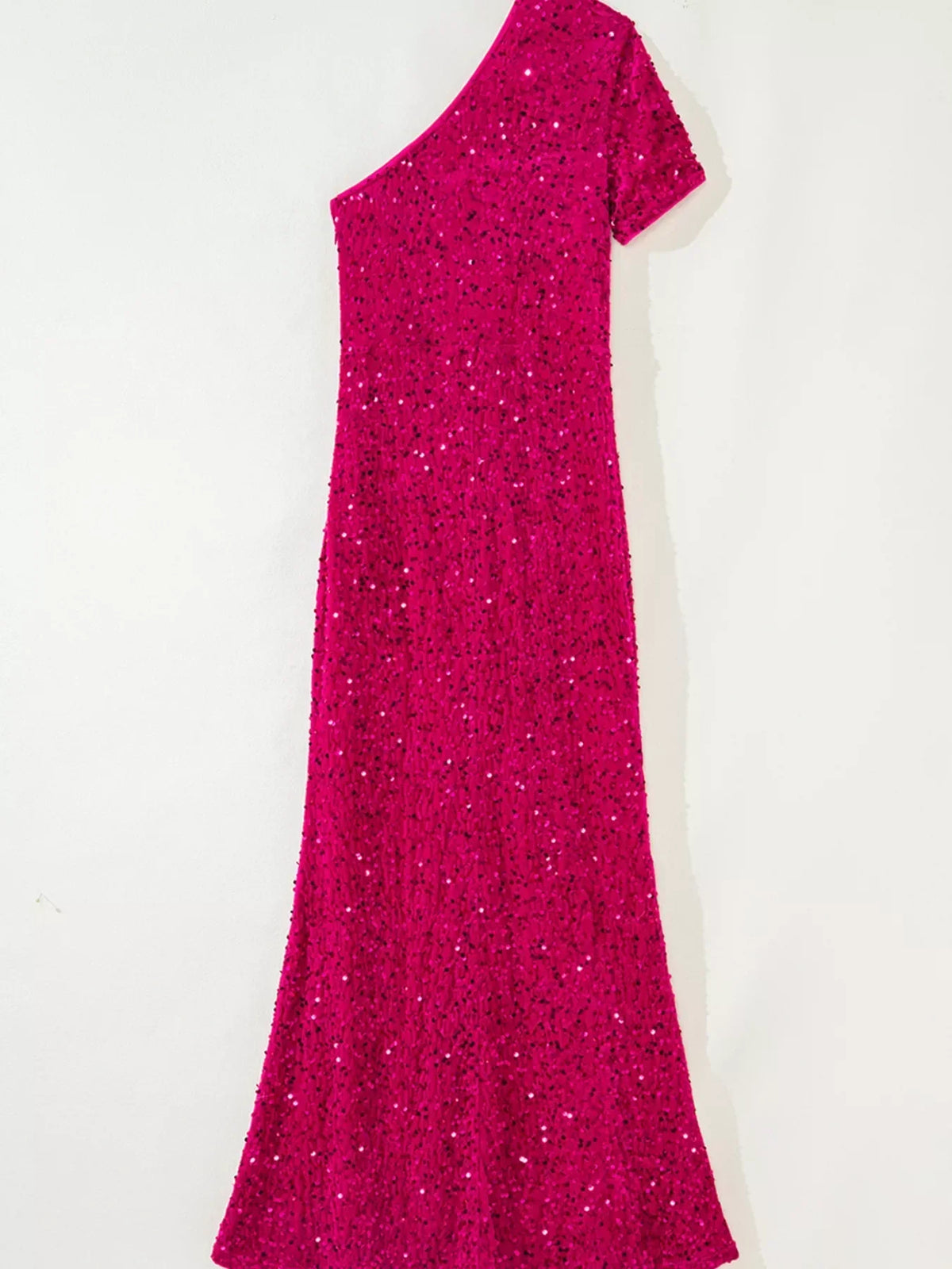 Sequin One Shoulder Flutter Sleeve High Split Mermaid Maxi Gown 2
