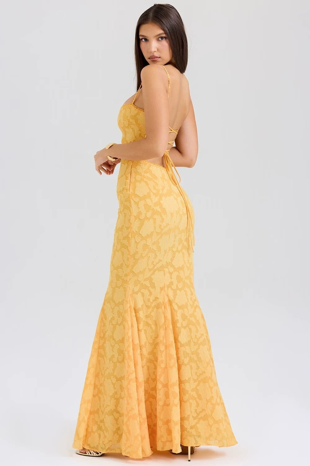 Jacquard Mermaid Cami Maxi Lace Dress - View 11