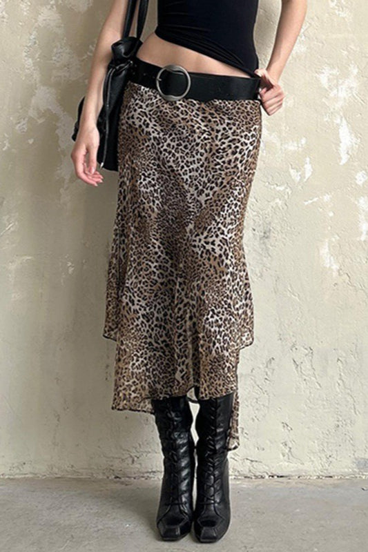 Sheer Mesh Leopard Print Pencil Skirt
