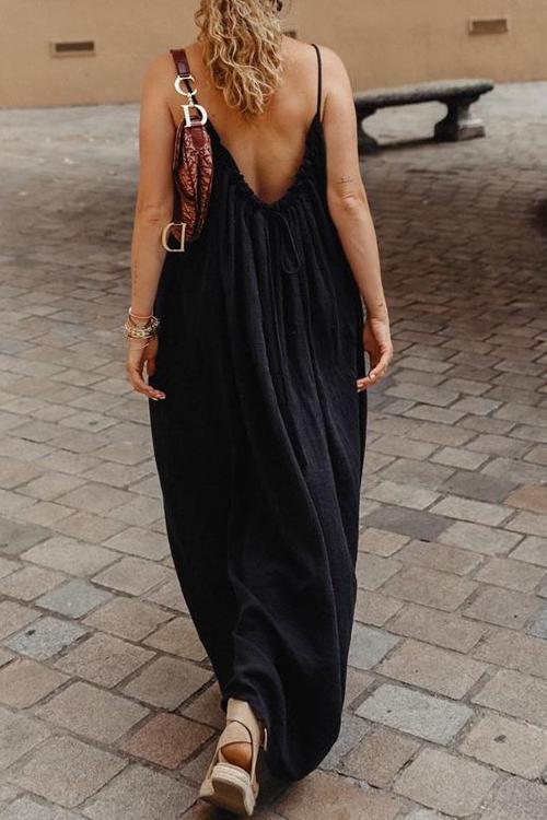 Spaghetti Strap V-Neck Tiered Ruffle Hem Maxi Dress