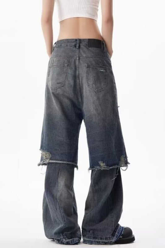 Distressed Layered Wide Jean