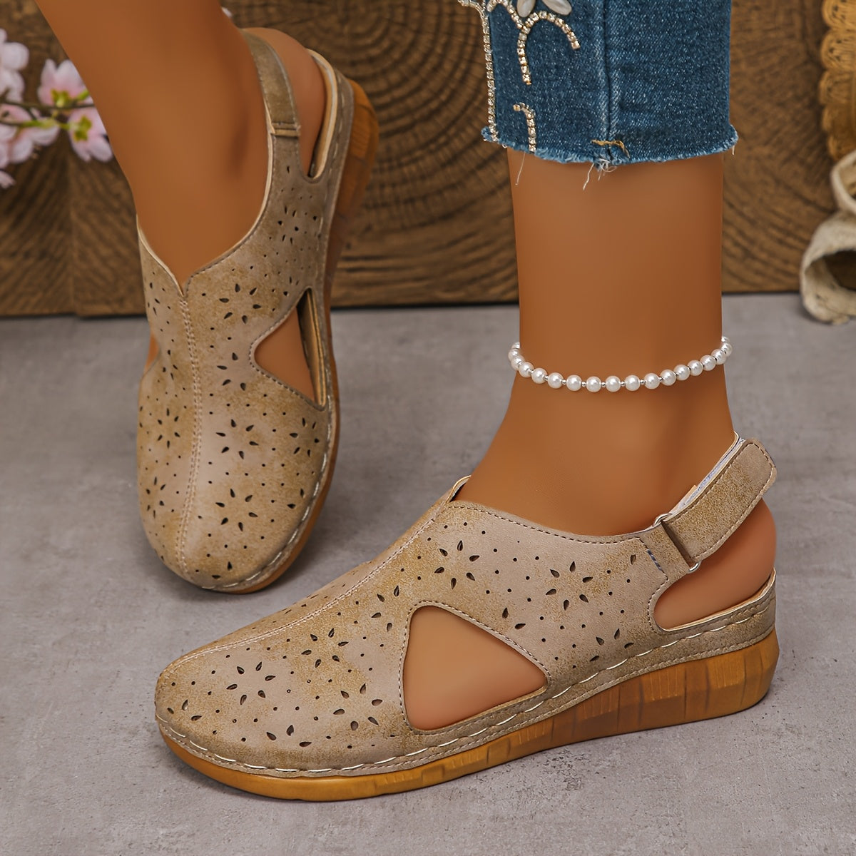 Closed Toe Cut Out Slingback Wedge Sandals