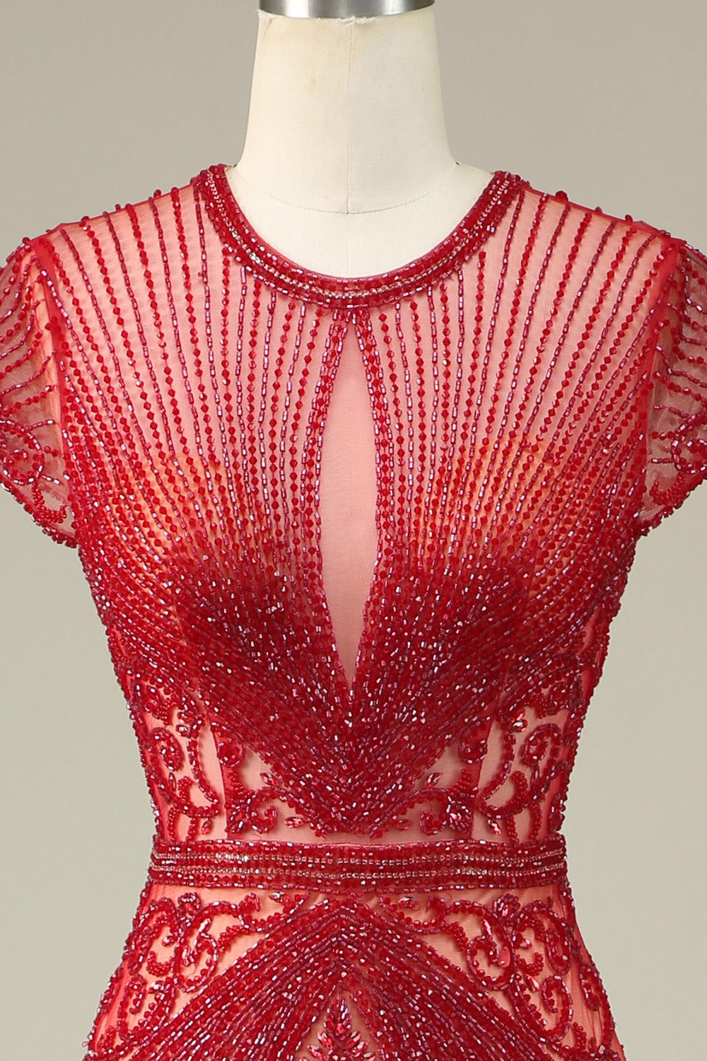 Gorgeous Mermaid Jewel Neck Burgundy Prom Dress with Beading