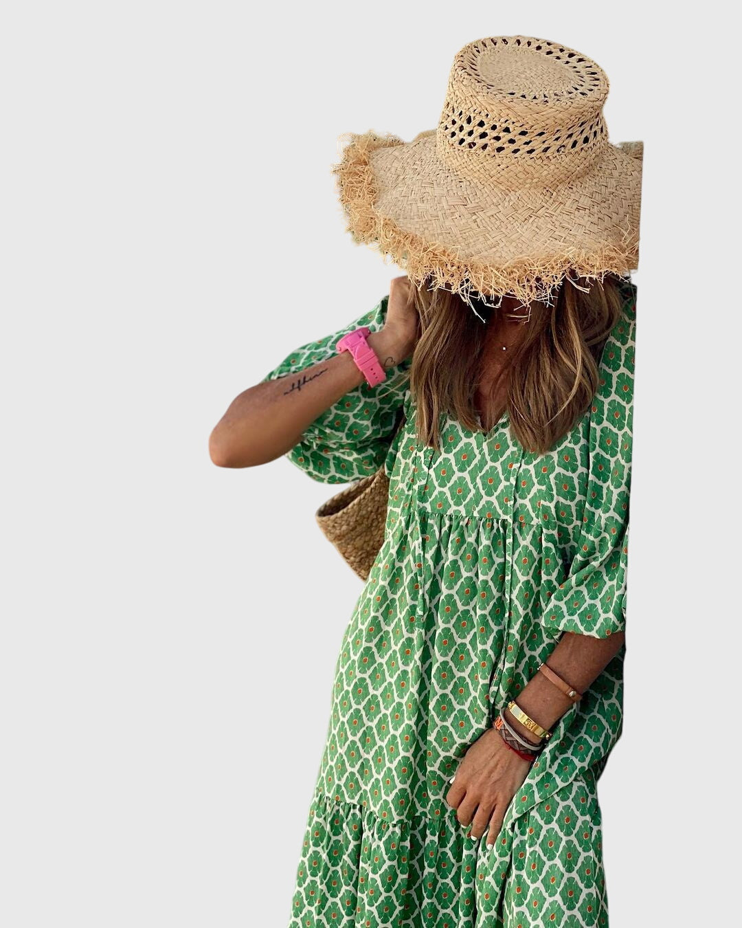 Floral Print Long Sleeve Tiered Boho Maxi Dress