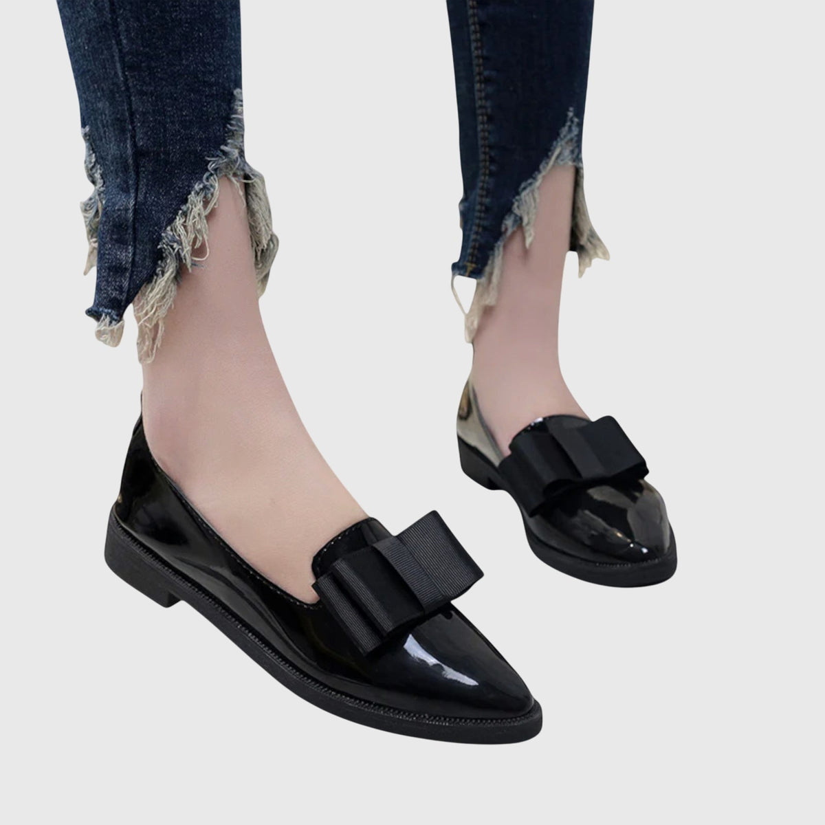Pointed Toe Bow Patent Flat Loafers