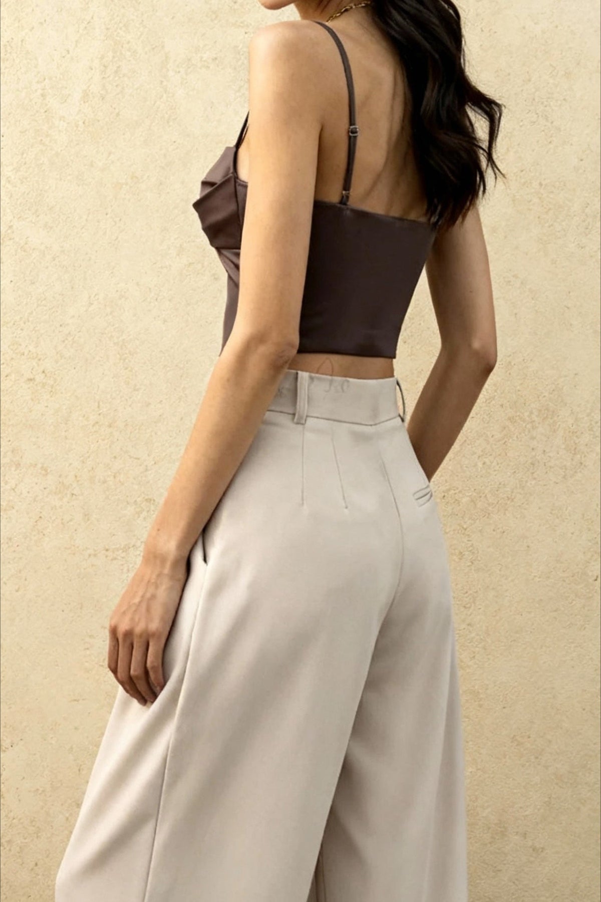 Satin Spaghetti Strap Draped Bust Pointed Hem Corset Crop Top 5