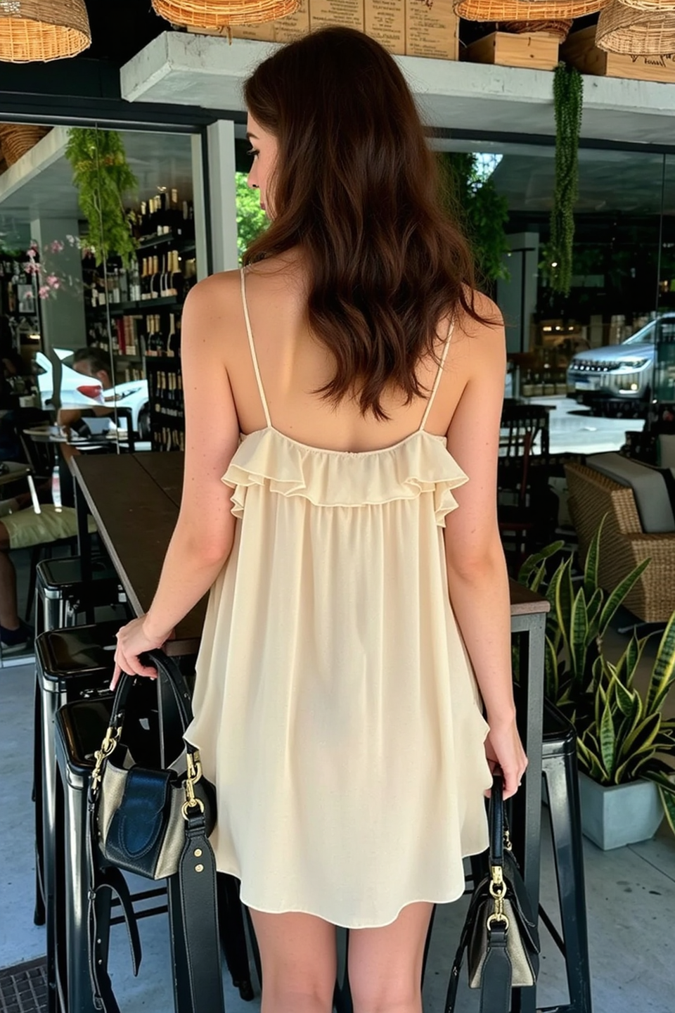 Solid Chiffon Ruffle Tie Asymmetrical Slip Dress