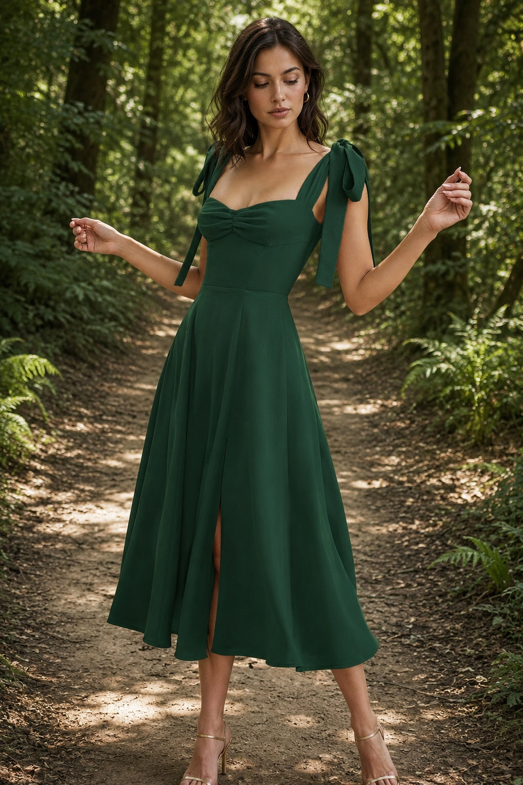 Open Back Bow Tie Evening Slip Dress