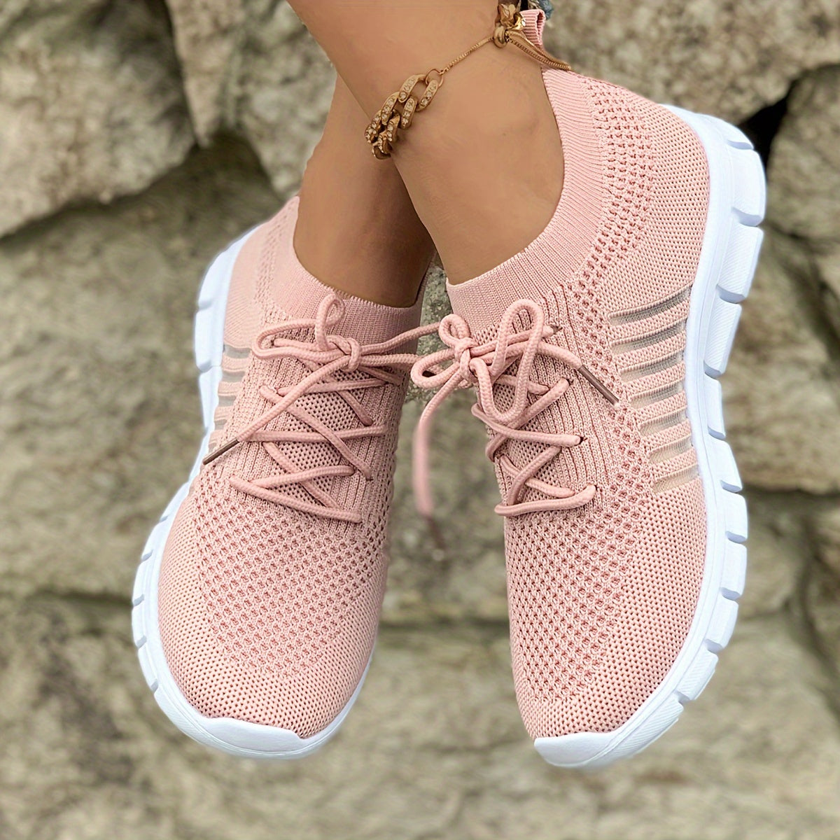 Knit Mesh Lace Up Low Top Sneakers