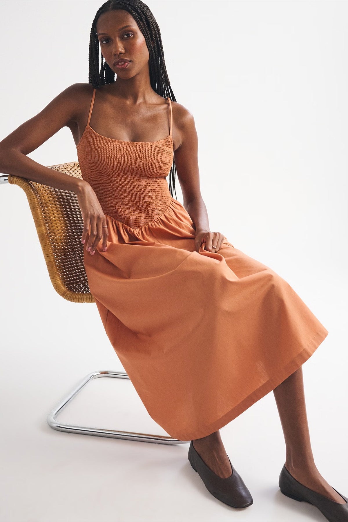 Striped Pocket A-Line Printed Midi Dress