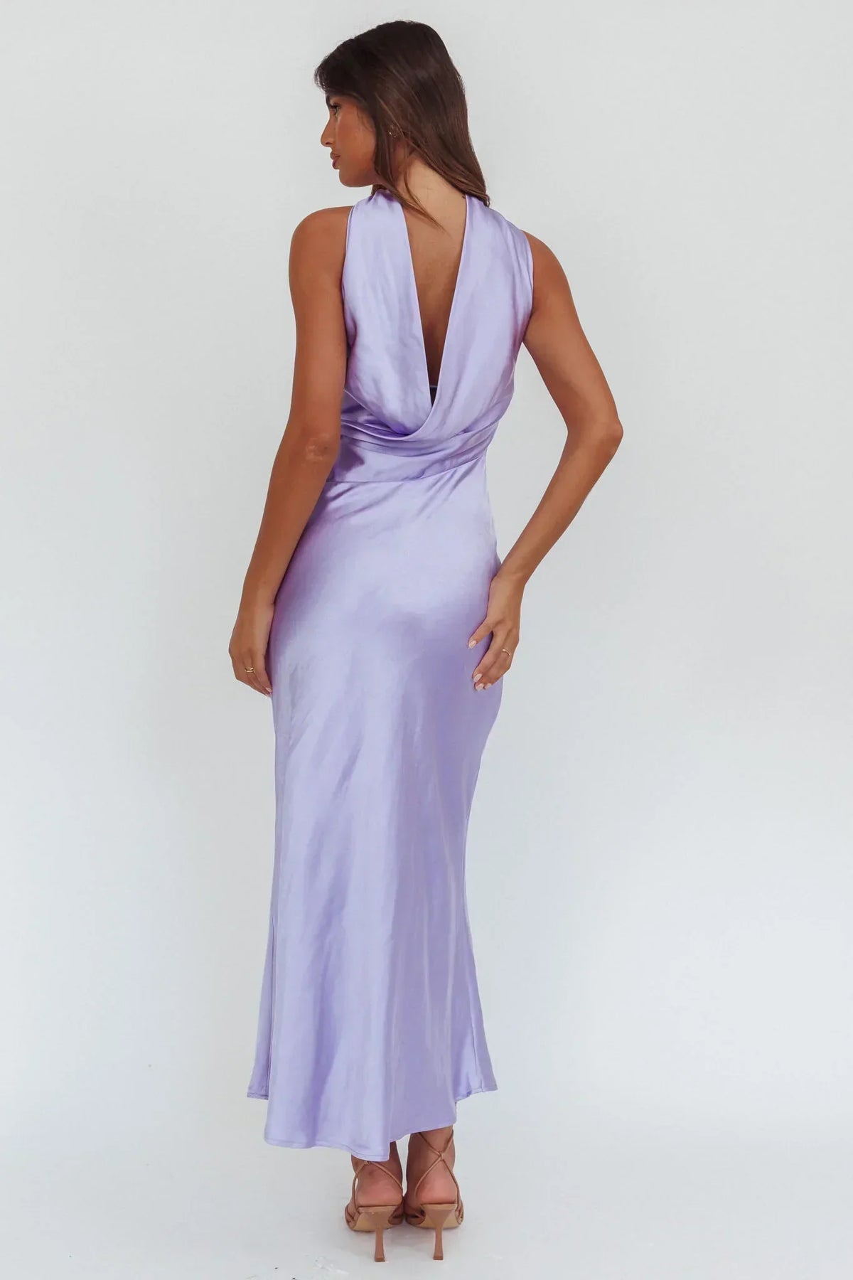 Satin Strapless Scarf Neck Tie Bias Cut Maxi Dress 2