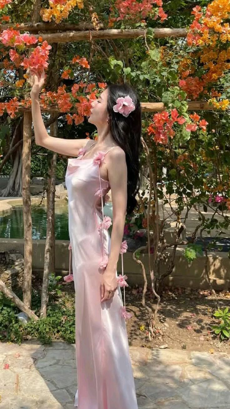 Sweet Pink Spaghetti Straps Satin Flowers Mermaid  Long Prom Dresses Evening Dress D891