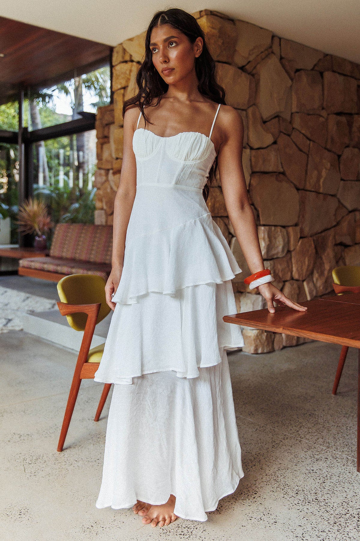 Bustier Sweetheart Cami Strap Asymmetric Tiered Ruffle Maxi Dress 2