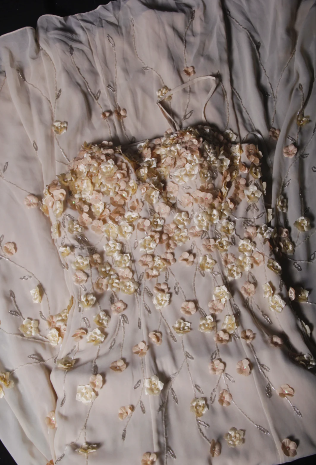 Fairy Spaghetti Straps Chiffon 3D Floral Beaded Mermaid Long Prom Dress Party Gown