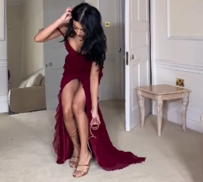 Burgundy Off Shoulder Straps Multi-layered Ruffles Long Prom Dress Chiffon Evening Dress cc1433