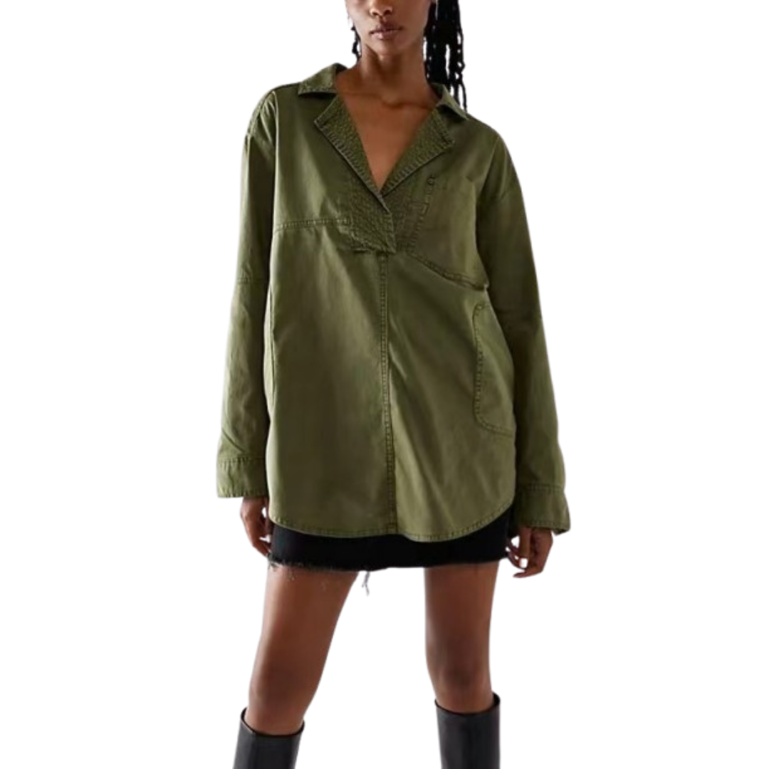 Nalinae™ | Chic V-Neck Denim Tunic Top