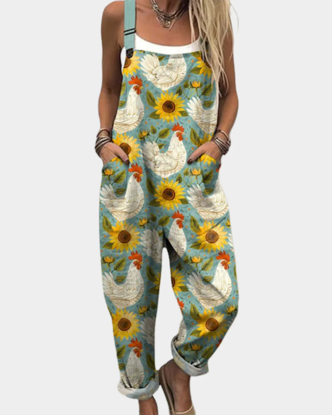 Wildflower Print Cuffed Leg Overall Jumpsuit with Pockets