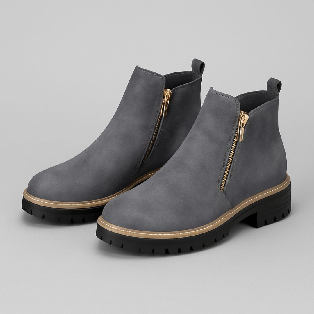 Side Zip Lug Sole Suede Ankle Boots