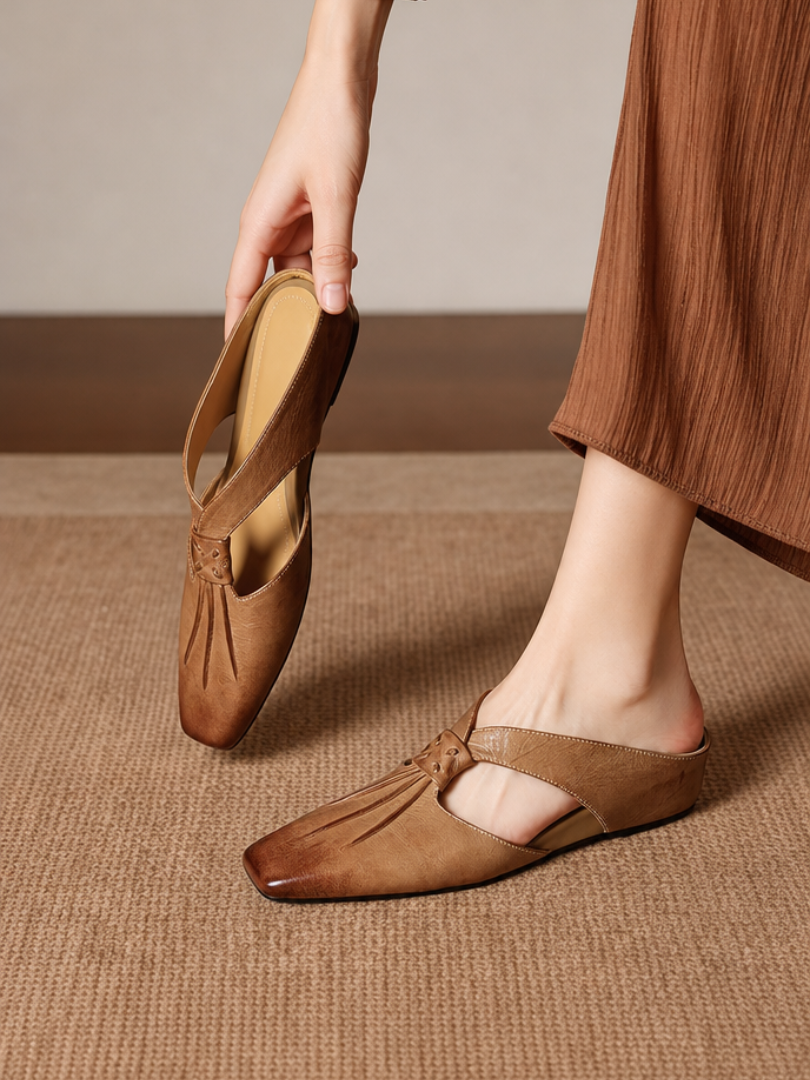 Square Toe Knot Strap Flat Mules
