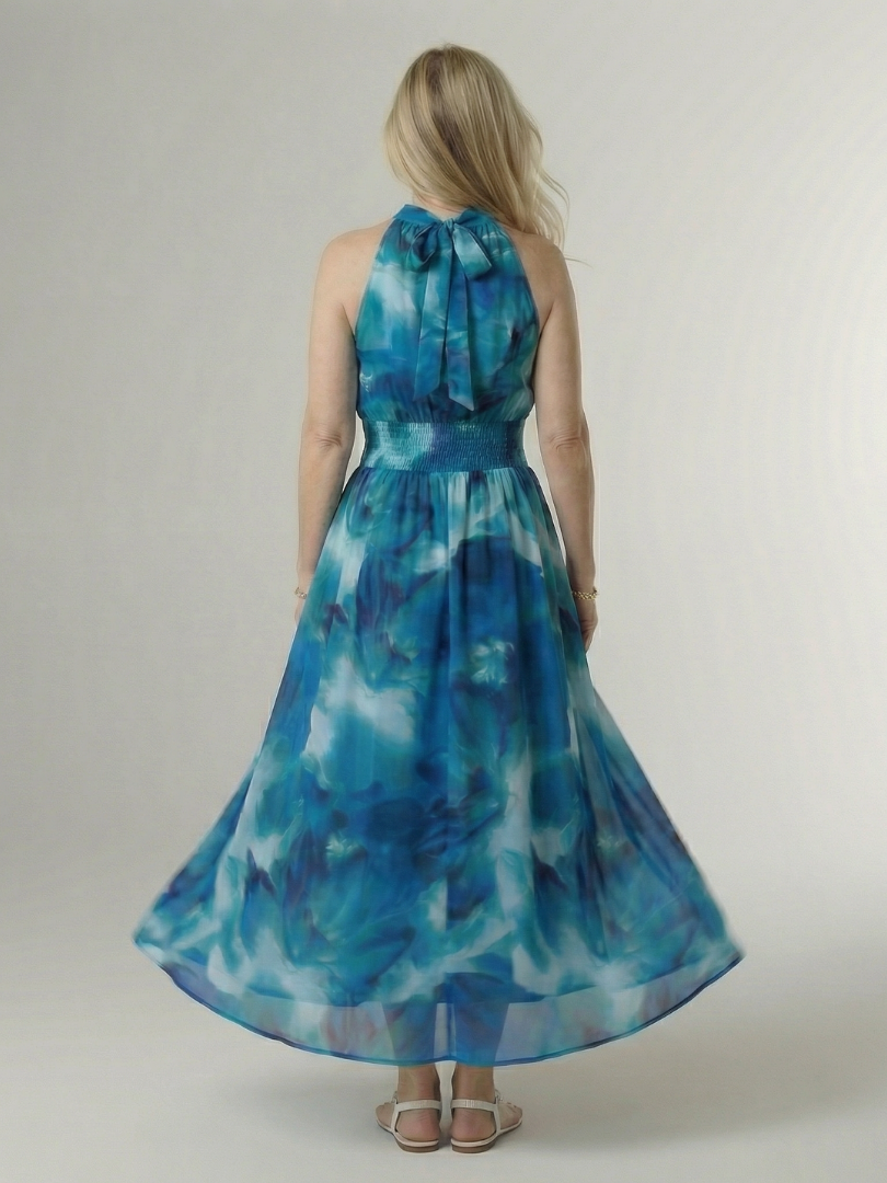 Tie Dye Halter Neck Smocked Waist Maxi Dress