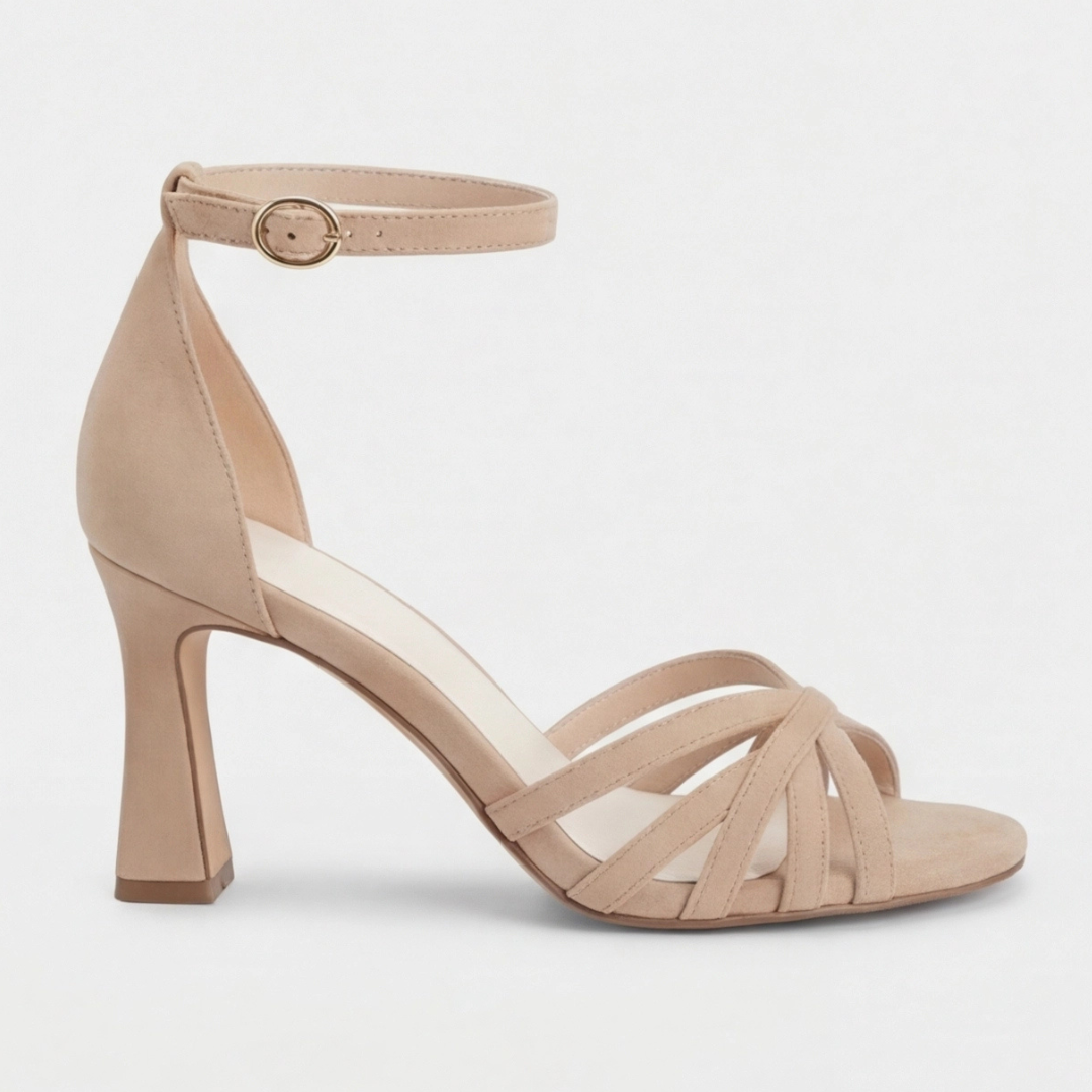 Open Toe Ankle Strap Strappy Flared Heel Sandals