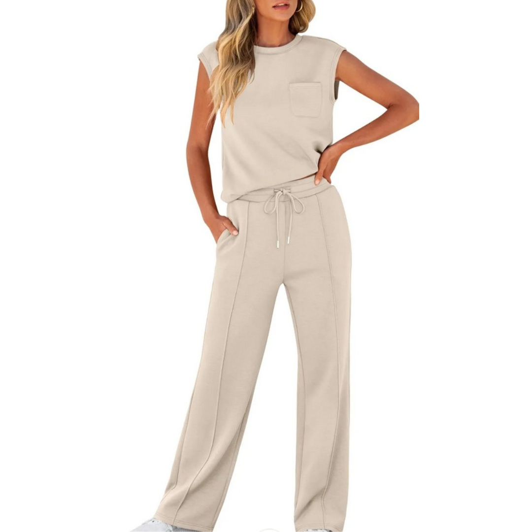 Cap Sleeve Top and Wide Leg Pants Two Piece Set