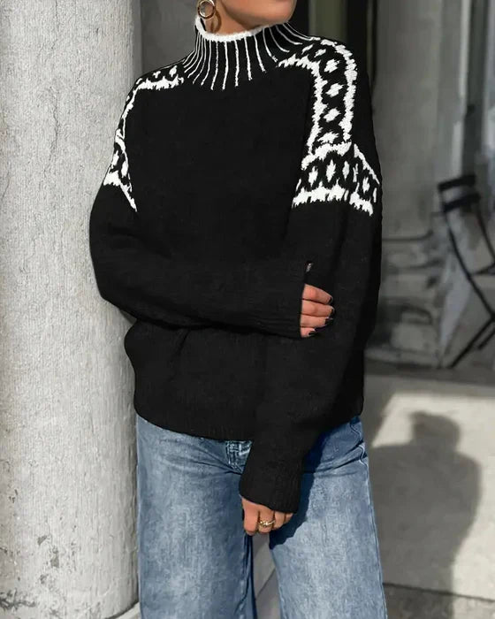 Fair Isle Yoke Mock Neck Oversized Sweater