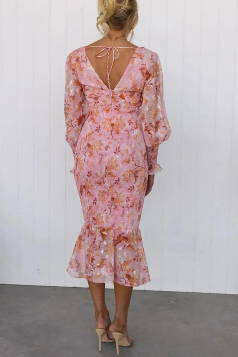 Jacinta Premium Flower Print Midi Dress Statement Occasion Edit