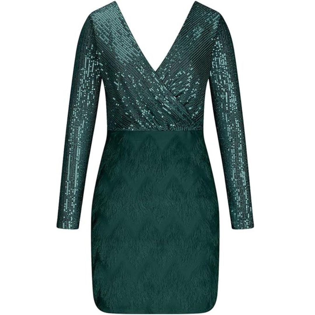 Celia Statement Sequin Dress with V Neck Chic Silhouette Collection