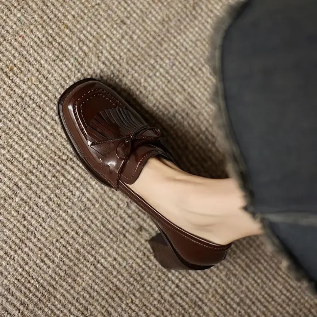 Square Toe Tassel Block Heel Loafer Pumps