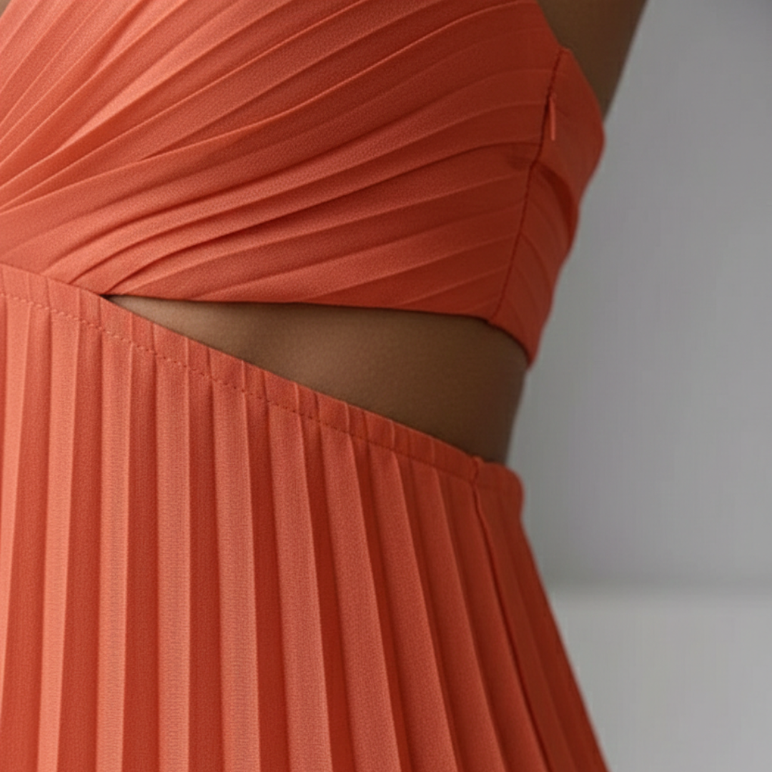 Deep V-Neck Cut Out Pleated Chiffon Maxi Dress 4