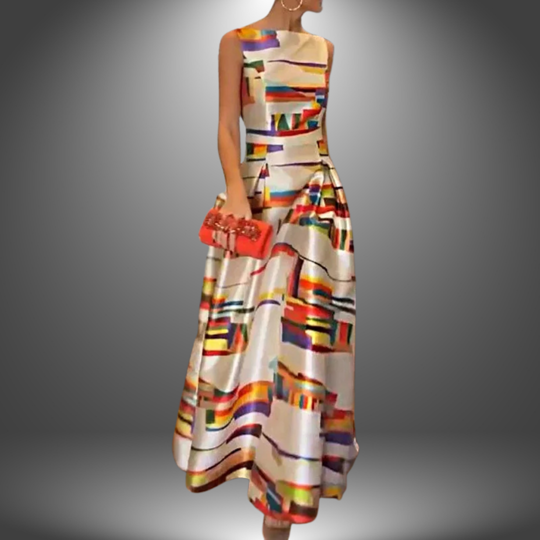 Abstract Print Sleeveless Pleated A-Line Midi Dress