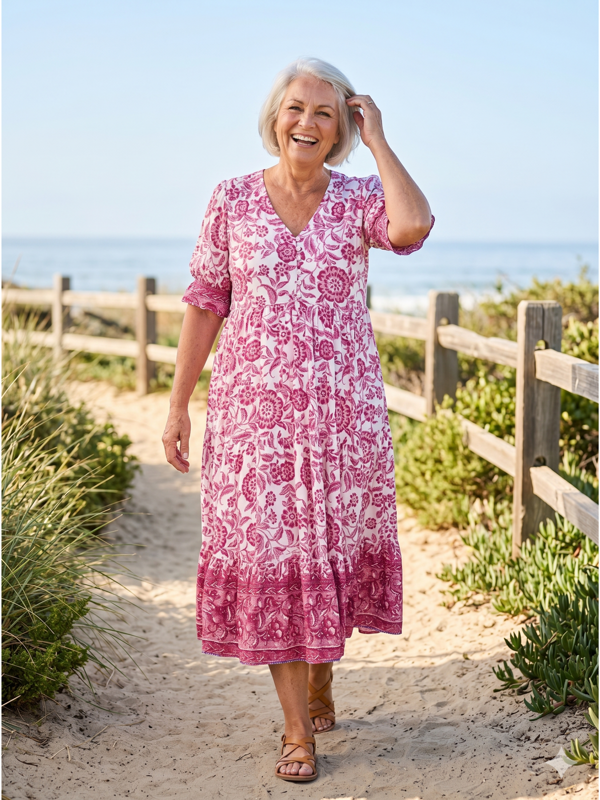 KEISHA™ - GRACEFUL V-NECK FLORAL MIDI DRESS