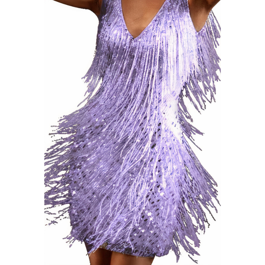 Fringe Sequin V-Neck Sleeveless Mini Party Dress