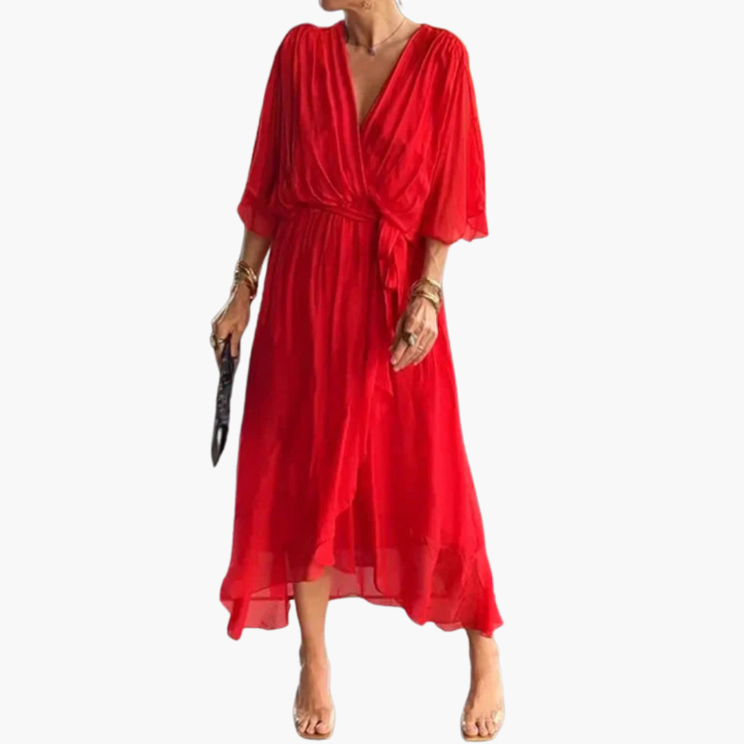 Indie | Women’s V-Neck Chiffon Dress Red