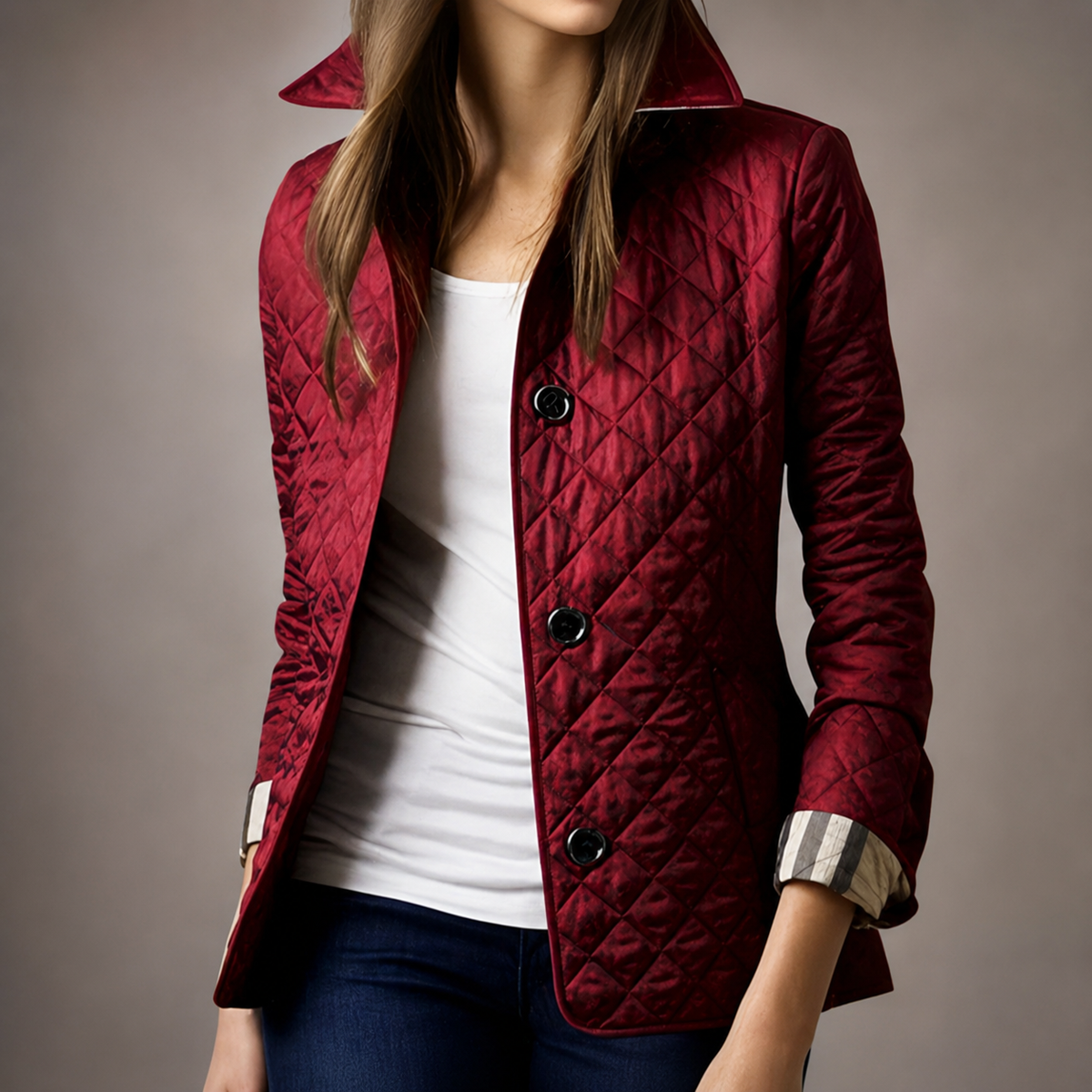 Quilted Stand Collar Button Front Jacket