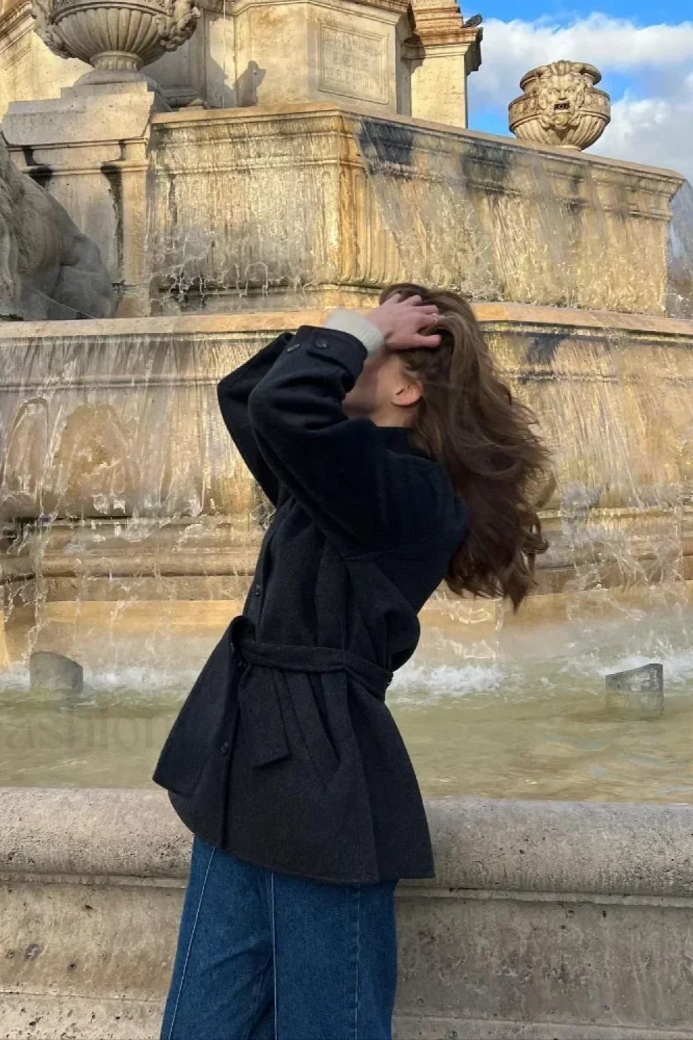 Woolen Turtleneck Belted Single-Breasted Overcoat