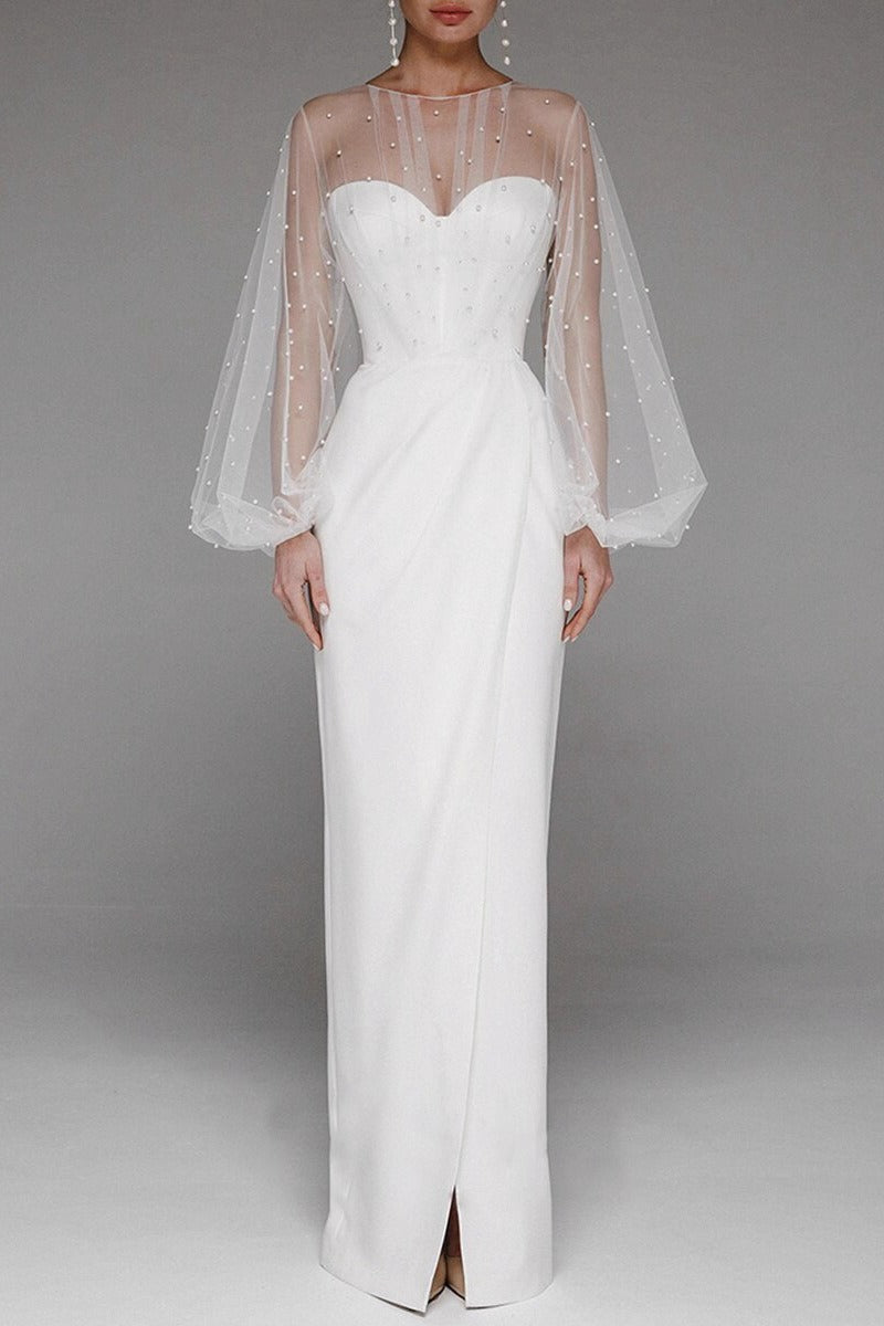 Retro Strapless Pearl Bodycon Wedding Dress