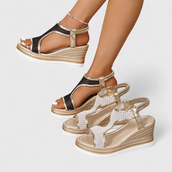Open Toe Fishnet Mesh Platform Wedge Sandals