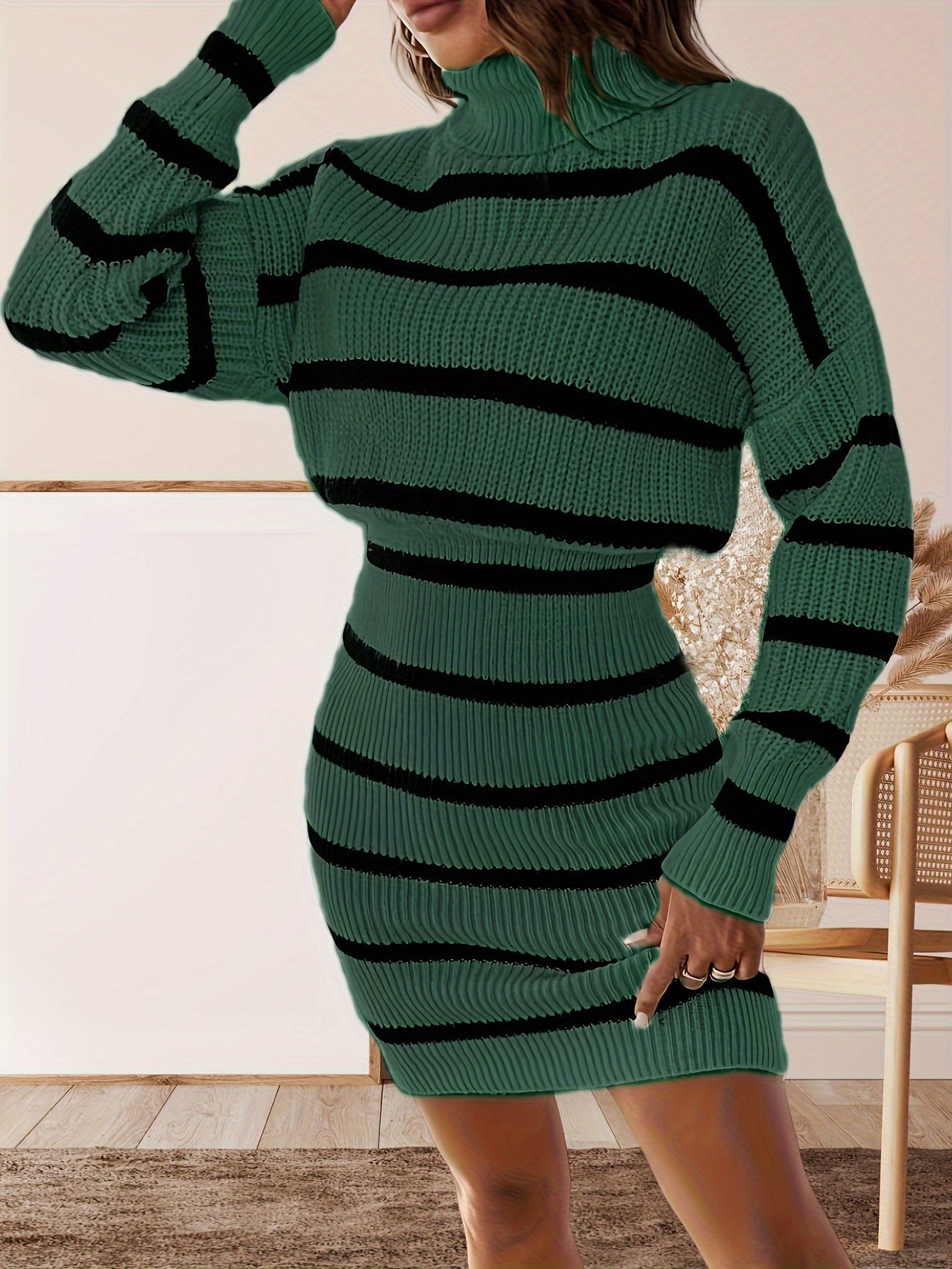 Ribbed Knit Turtleneck Crop Top and Mini Skirt Two Piece Set